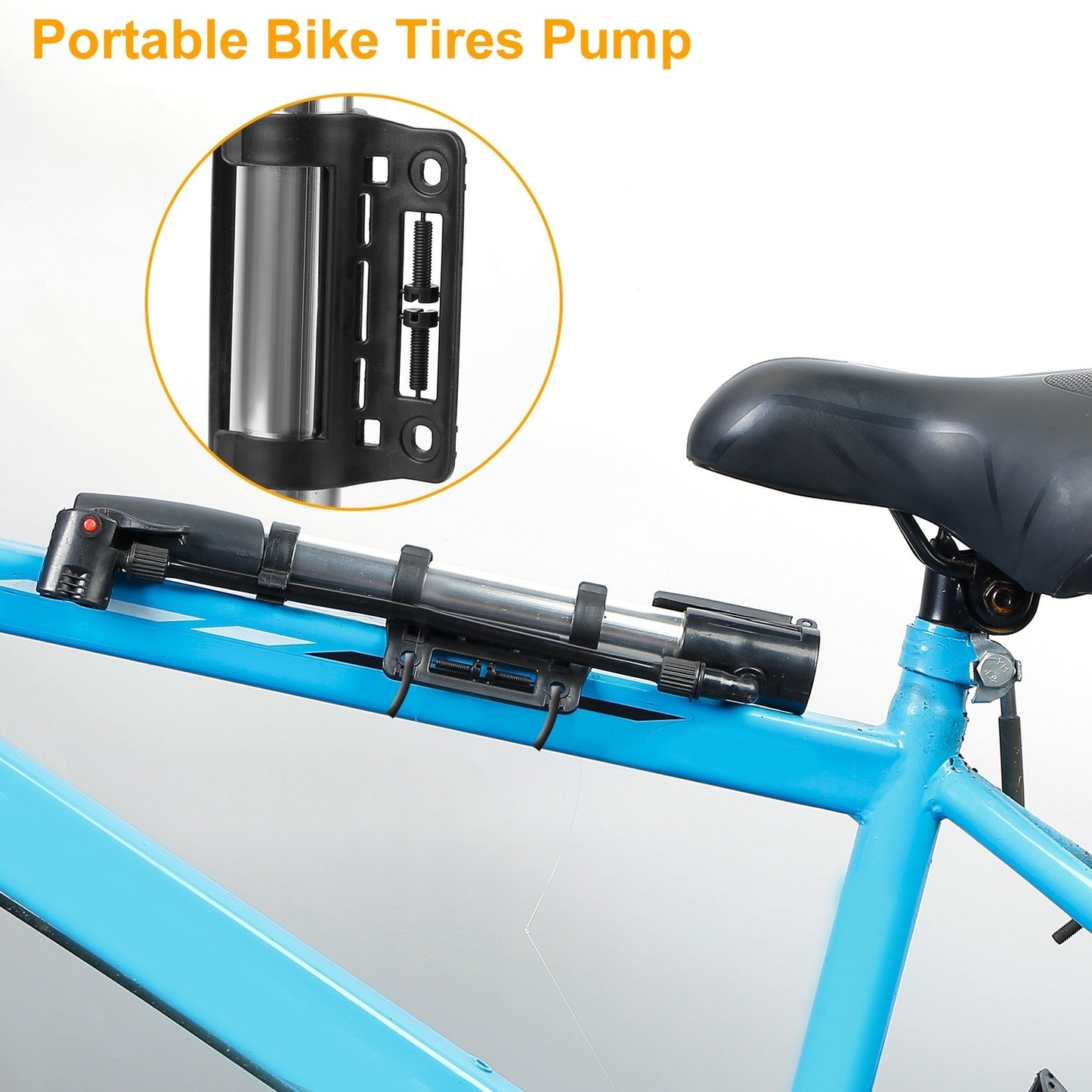 On T he Go Mini Portable Bike Pump Bicycle Tire Inflator Ball Air Pump w/ Mount Frame For Mountain Road Bike