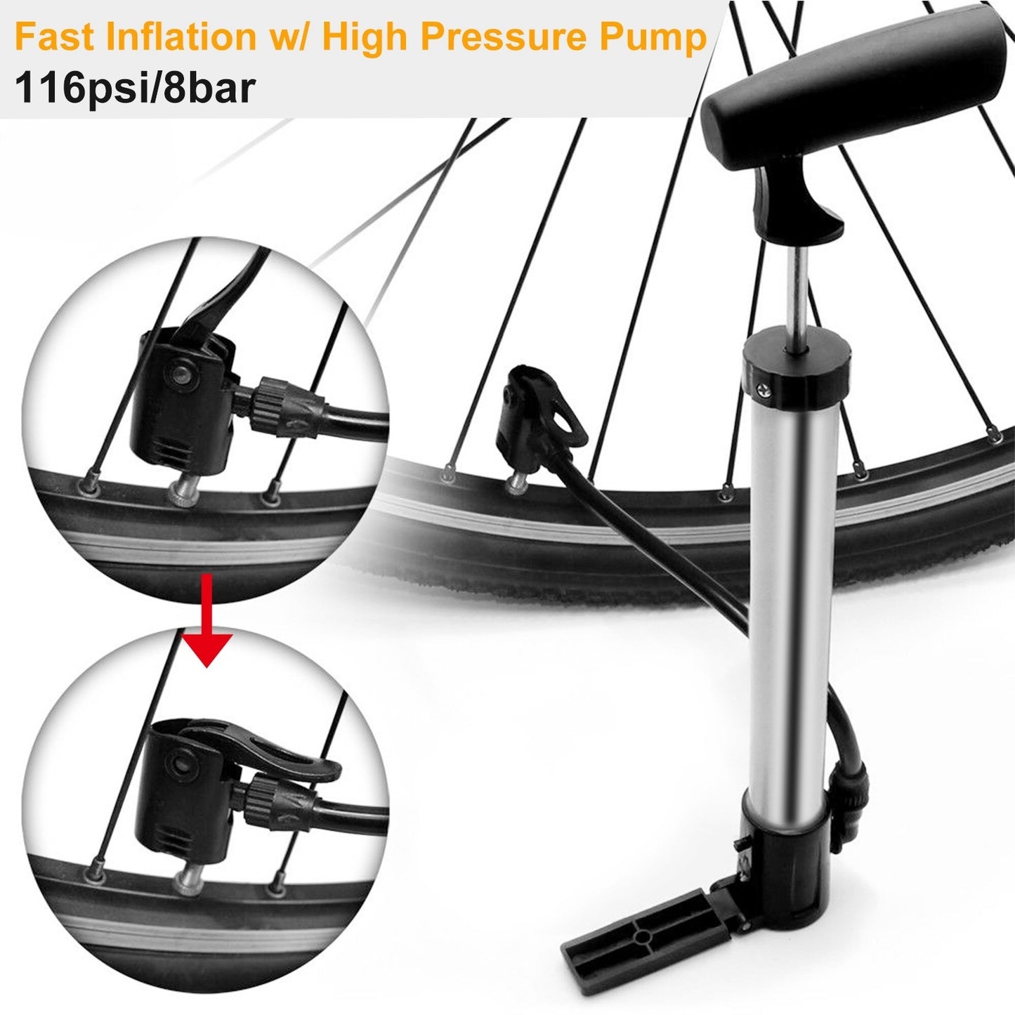 On T he Go Mini Portable Bike Pump Bicycle Tire Inflator Ball Air Pump w/ Mount Frame For Mountain Road Bike