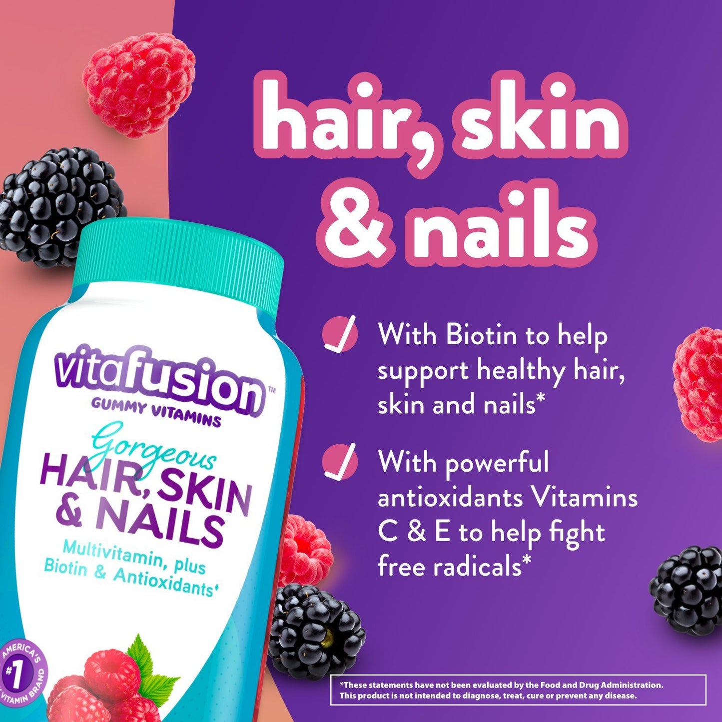 Vitafusion Gorgeous Hair; Skin & Nails Multivitamin; plus Biotin and Antioxidant Gummy Vitamins; 135 Count